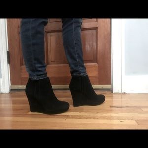 Jessica Simpson black suede wedge booties